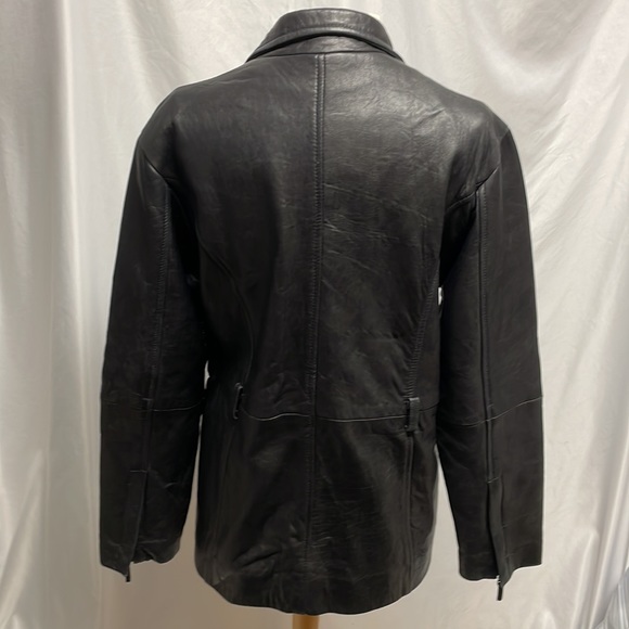 KC Collections Black Leather Coat Size Medium - Picture 2 of 7